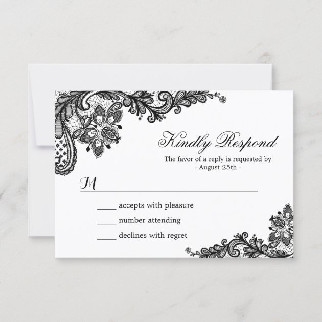 Elegant White Black Lace Classic Wedding RSVP Card