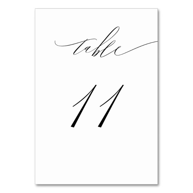 Elegant White Black Modern Script No 11 Wedding Table Number (Front)