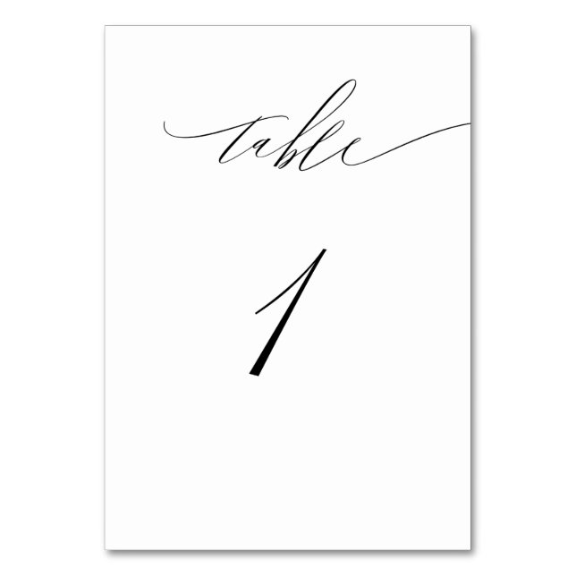Elegant White Black Modern Script  No 1 Wedding Table Number (Front)