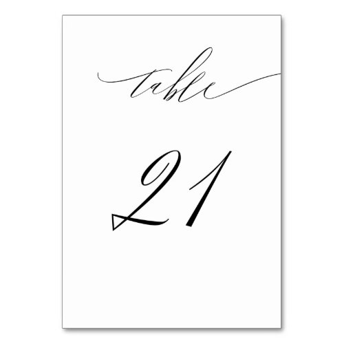 Elegant White Black Modern Script No 21 Wedding Table Number