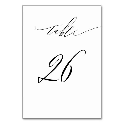 Elegant White Black Modern Script No 26 Wedding Table Number
