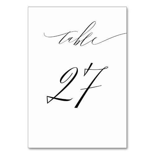 Elegant White Black Modern Script No 27 Wedding  Table Number