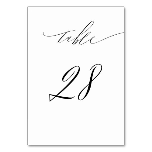 Elegant White Black Modern Script No 28 Wedding Table Number