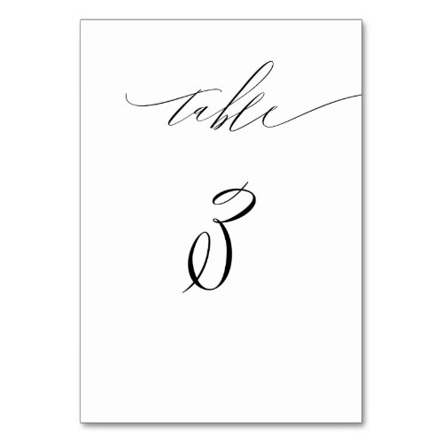 Elegant White Black Modern Script No 3 Wedding Table Number