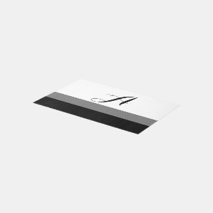 Elegant White Black Monogram Bath Rug