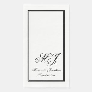 Elegant White Black Monogram Script Wedding Paper Guest Towels