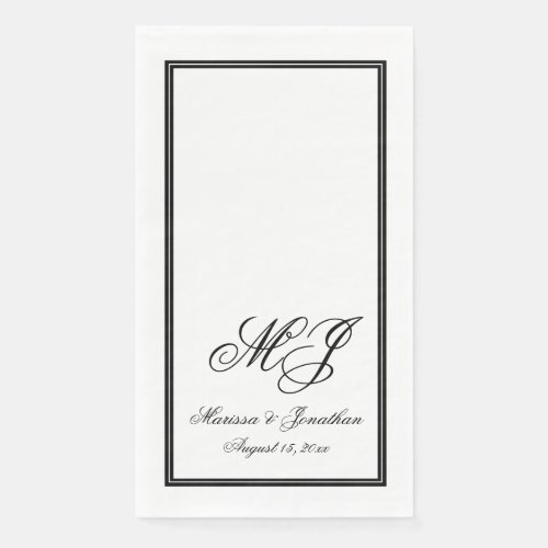 Elegant White Black Monogram Script Wedding Paper Guest Towels