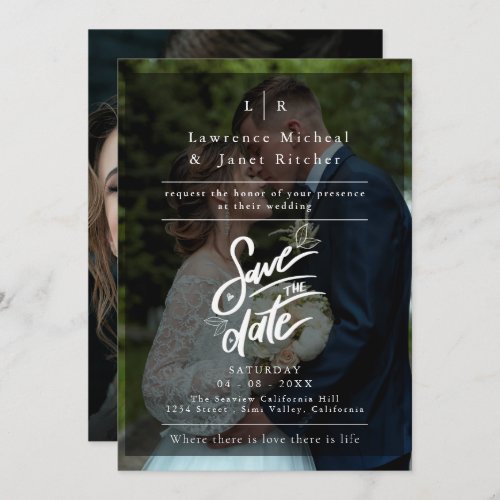 Elegant White  Black Photo Wedding  engagement  Save The Date