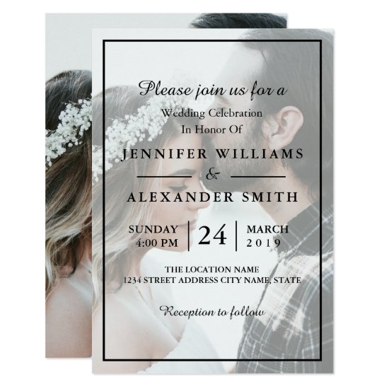 Elegant White & Black Photo Wedding Invitation