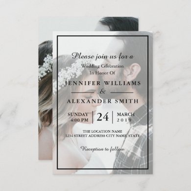 Elegant White & Black Photo Wedding Invitation