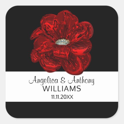 Elegant WhiteBlack Red Rose Flower Wedding Seals