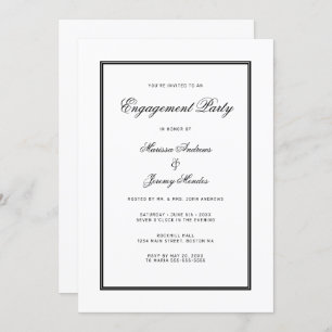Elegant White Black Script Engagement Party Invitation