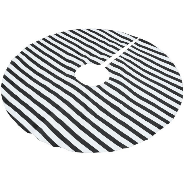 Elegant White Black Stripe Brushed Polyester Tree Skirt