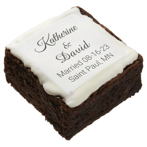 Elegant White  Black Topped Square Wedding Brownie