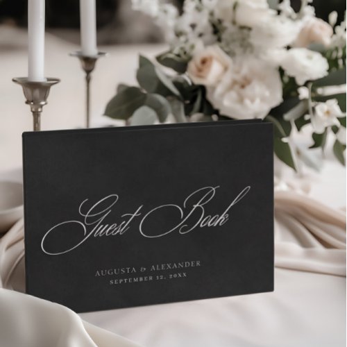 Elegant White  Black Velvet Imitation Wedding Guest Book