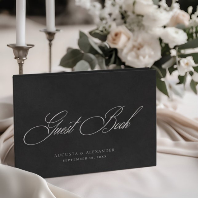 Elegant White & Black Velvet Imitation Wedding Guest Book (Elegant White & Black Velvet Texture Wedding Guest Book)