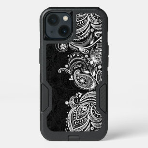 Elegant White & Black Vintage Paisley Lace iPhone 13 Case
