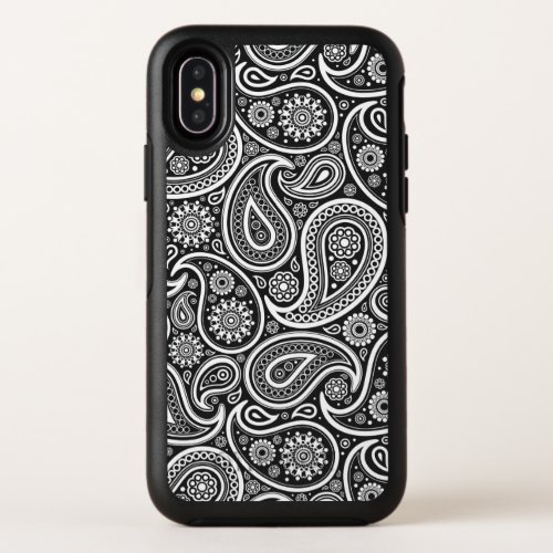 Elegant White  Black Vintage Paisley Pattern OtterBox Symmetry iPhone X Case