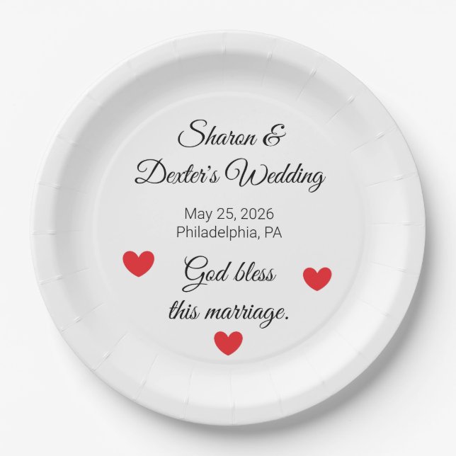 Elegant White & Black Wedding Reception  Paper Plates (Front)