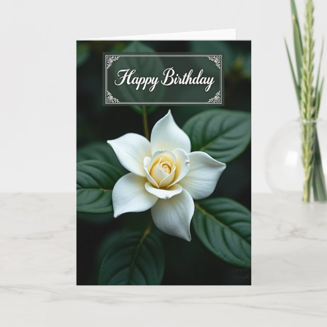 Elegant White Bloom Birthday Card (Front)