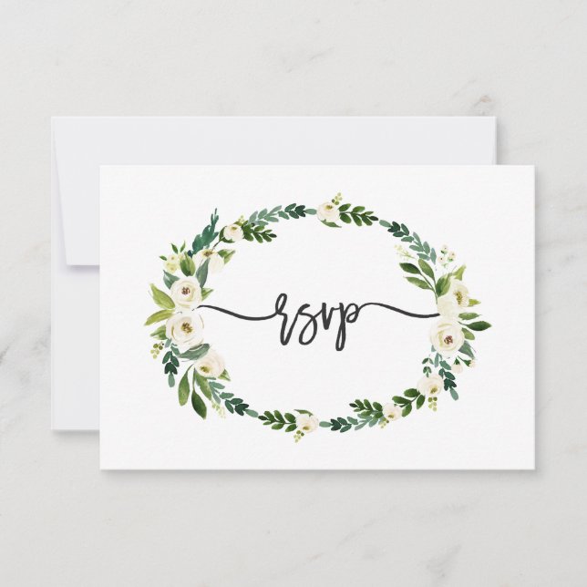 Elegant White Blooming Floral Handwriting RSVP (Front)