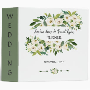 Elegant White Blooming Floral Handwriting Wedding 3 Ring Binder