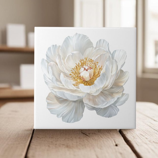 Elegant white blooming peony french country ceramic tile (Creator Uploaded)