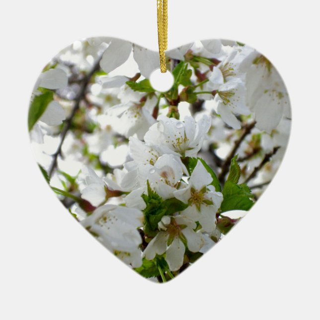 Elegant white blossoms white florals white flowers ceramic ornament (Front)