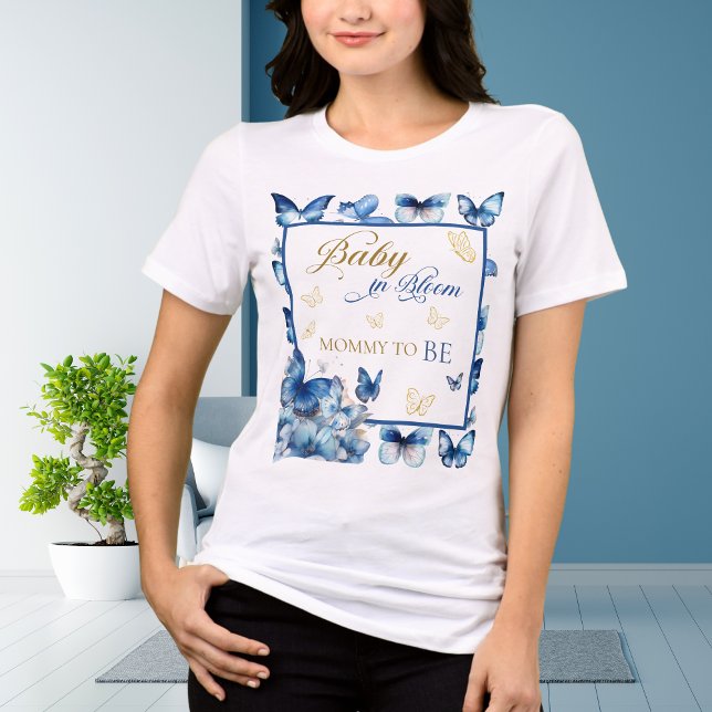Elegant White Blue Butterfly Baby in Bloom Mommy Tri-Blend Shirt (Creator Uploaded)