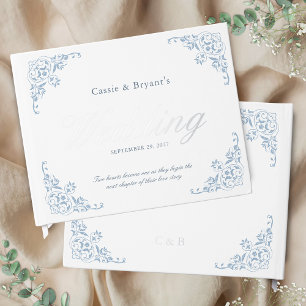 Elegant White & Blue Chic Formal Wedding Foil Guest Book