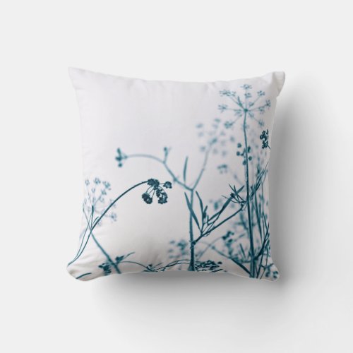 Elegant White Blue Floral Abstract Throw Pillow