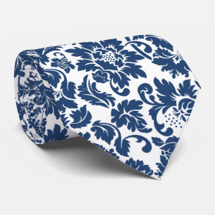Elegant White & Blue Floral Damasks Neck Tie