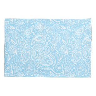 Elegant White & Blue Floral Paisley Pattern Pillow Case