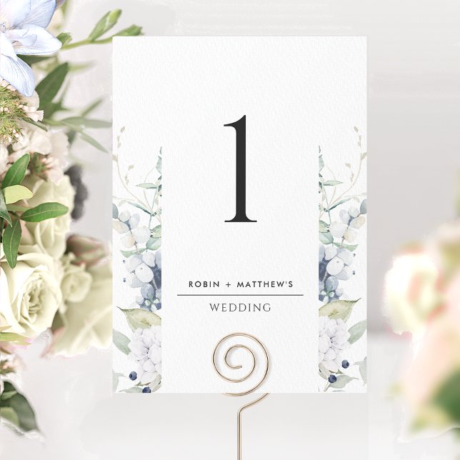 Elegant White, Blue Floral Wedding Table Number  (Creator Uploaded)