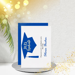 Elegant White, Blue & Gold Foil Graduation Invitation