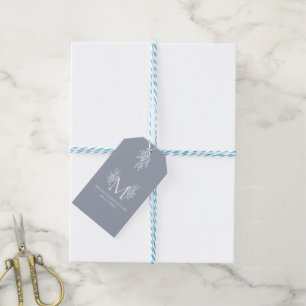 Elegant white blue-gray monogram newlywed  gift tags