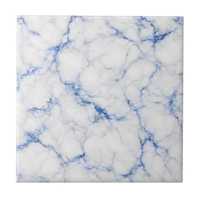 Elegant White & Blue Marble Ceramic Tile (Front)