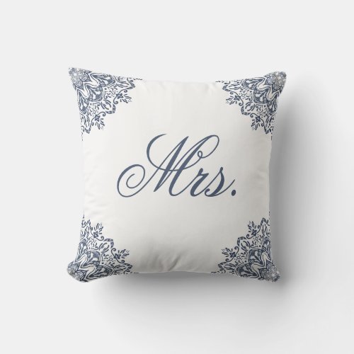 Elegant White Blue Mr  Mrs Matching His  Hers Throw Pillow