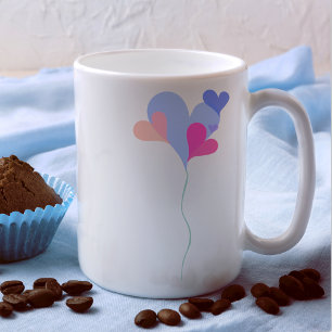 Elegant white blue pink balloon hearts minimalist coffee mug