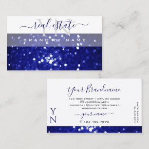 Elegant White Blue Sparkling Glitter with Monogram Business Card