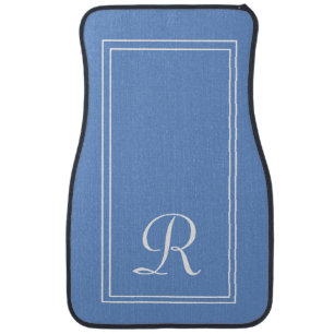 Elegant White & Blue Stripes Monogrammed Initial Car Floor Mat