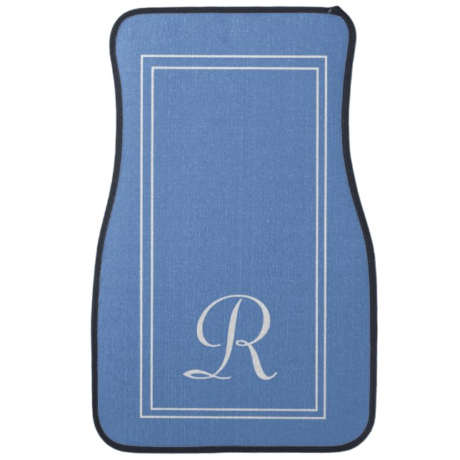 Elegant White & Blue Stripes Monogrammed Initial Car Floor Mat (Front)