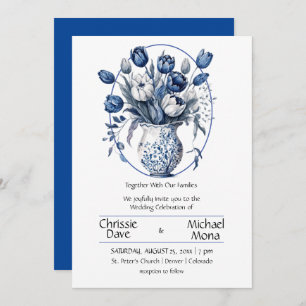 Elegant White & Blue Tulips in Vase Wedding Invitation