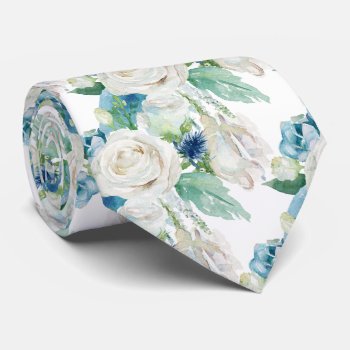 Elegant White Blue Winter Roses Neck Tie by The_Tie_Rack at Zazzle