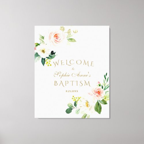 Elegant White Blush Floral Welcome Baptism Sign