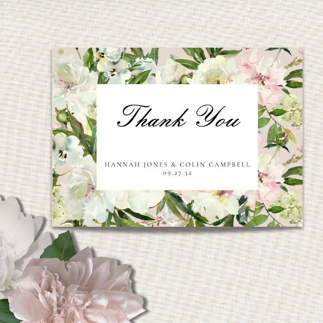 Elegant White Blush Peony Garden Wedding Thank You Card (Creator Uploaded)
