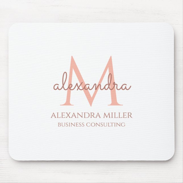 Elegant White Blush Pink Modern Monogram Name Mouse Pad (Front)