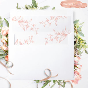 Elegant White Blush Pink Peach Hand-Drawn Floral Envelope Liner