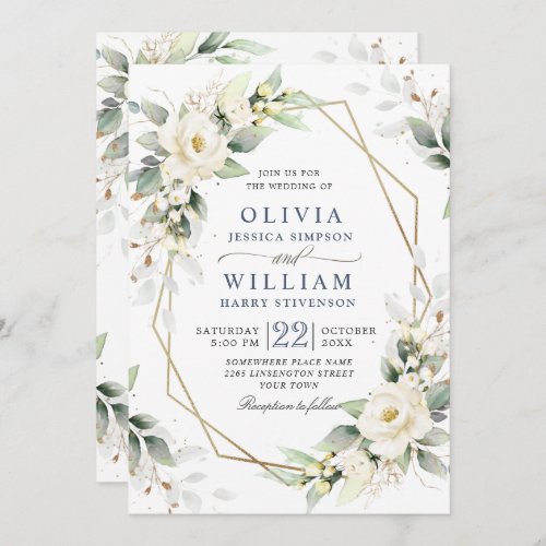 Elegant White Blush Watercolor Greenery Wedding Invitation