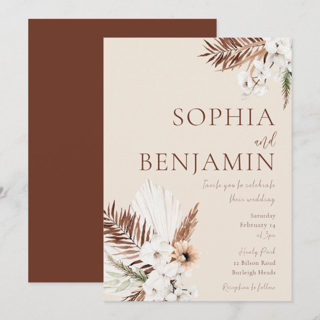 Elegant White Bohemian Flowers Wedding Invitation (Front/Back)